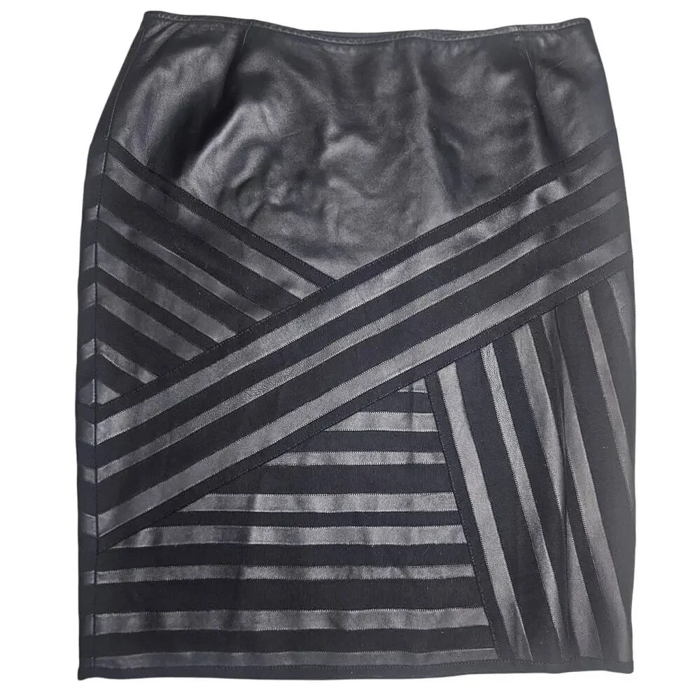 Lafayette 148 NY 100% Leather Pencil Skirt Black Sz 12 Side Zip Lined - Picture 2 of 8